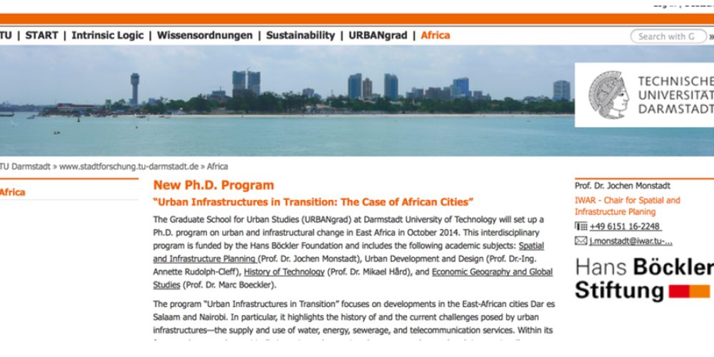 PostDoc Position in “Urban Infrastructures in Transition: The Case of African Cities”